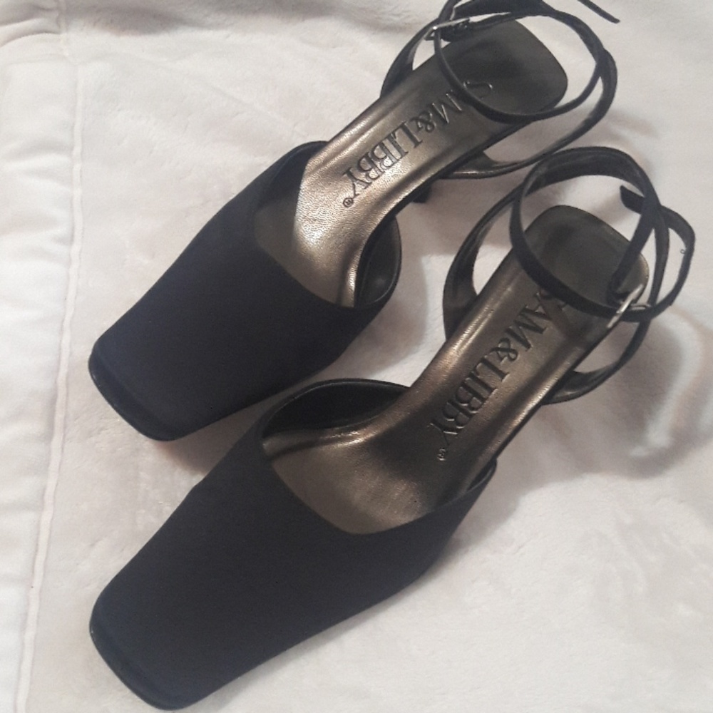 Sam & Libby Black ankle strap heels 6M - Picture 1 of 5